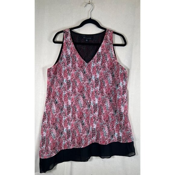 Zach & Rachel Women Size L Tank Tunic Pink Black Lined Chiffon Trim Asymmetrical - Picture 1 of 12